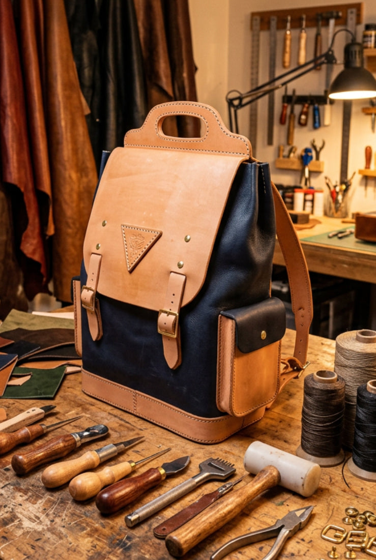 Heritage Two-Tone Leather Backpack | Hand-Stitched by Kent