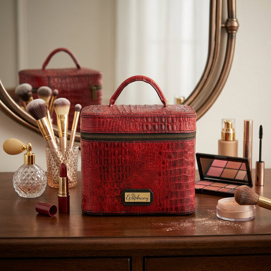 The Crimson Croc – Hand-Stitched Leather Vanity Case